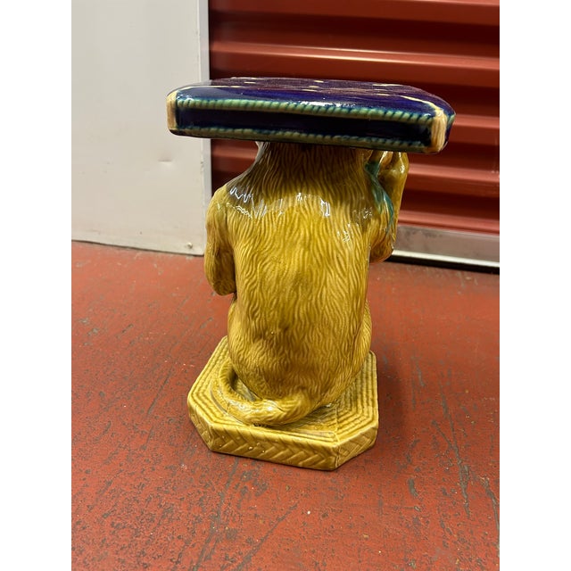 Ceramic Vintage Majolica Monkey Plant Stand/Garden Stool For Sale - Image 7 of 11