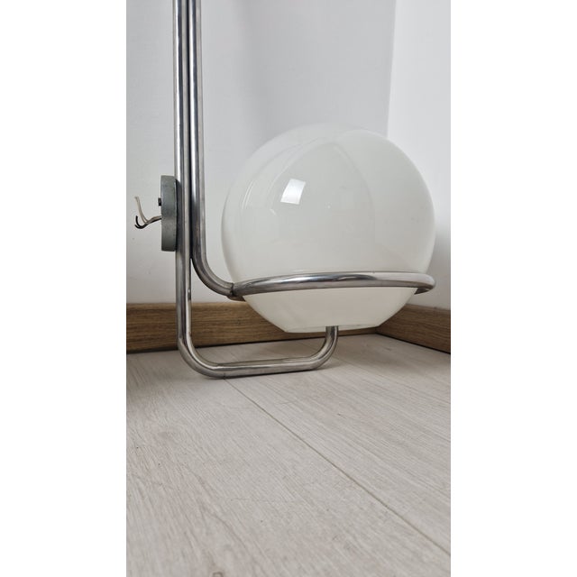 Mid-Century Modern Large Wall Lamps in Burnished Brass with Etched Glass Sphere, 19650s, Set of 2 For Sale - Image 3 of 12