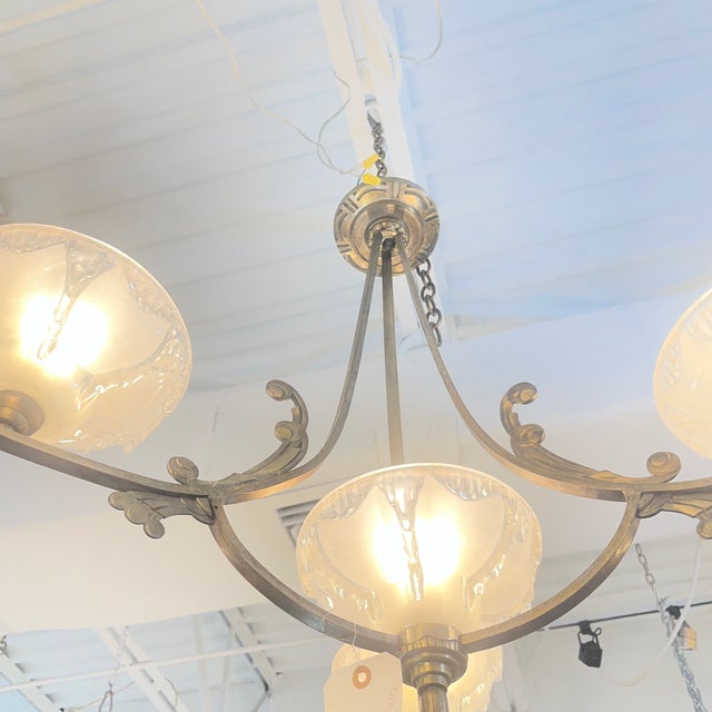 Bronze Mid 20th Century French Art Deco Chandelier For Sale - Image 8 of 10