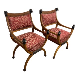 Early 19th Century Neoclassical Ram’s Head and Paw-Foot Arm Chairs - a Pair For Sale