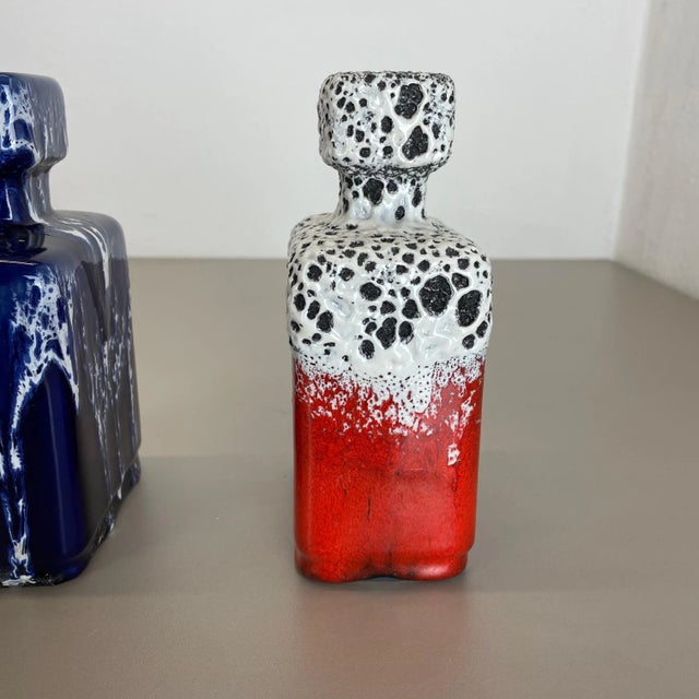 Blue-Red Pottery Fat Lava Glaze WGP Vases by Jopeko, Germany, 1970s, Set of 2 For Sale - Image 13 of 18