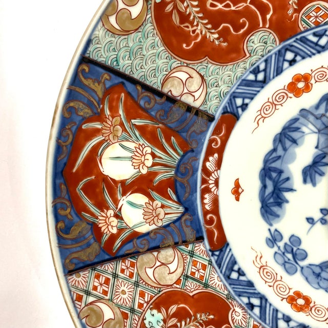 Antique Japanese Imari Style Charger Plate - Hand-Painted Wisteria and Iris Pattern For Sale - Image 6 of 9