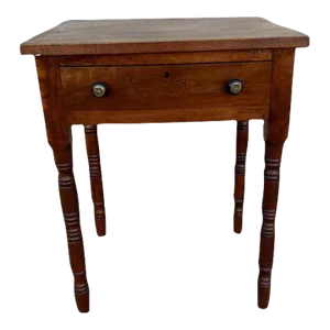 Antique Early American Primitive Turned Leg 1 Drawer Side Table