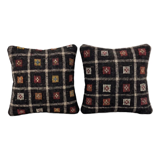 Turkish Oushak Kilim Pillow Cover 19'' X 19'' - Set of Two For Sale
