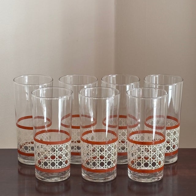 Large Mid-20th Century Woven Cane Pattern Tumblers -- Set of 7 For Sale - Image 13 of 16