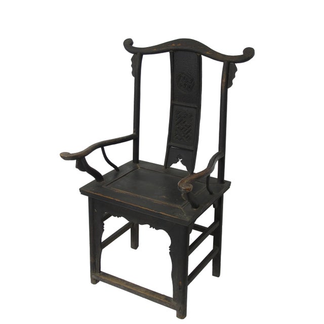 Wood Antique Chinese Black Armchairs - a Pair For Sale - Image 7 of 12
