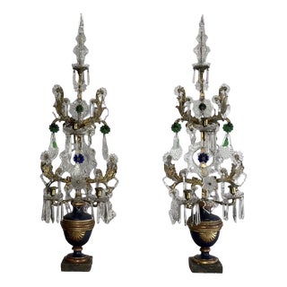 Louis XVI Gilded Bronze Crystal Pinwheel Candelabra, Set of 2 For Sale