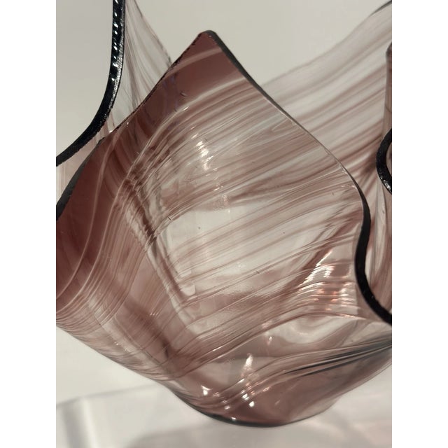 Murano Vintage Murano Style Purple Ribbon Art Glass Handkerchief Swirl Bowl For Sale - Image 4 of 8