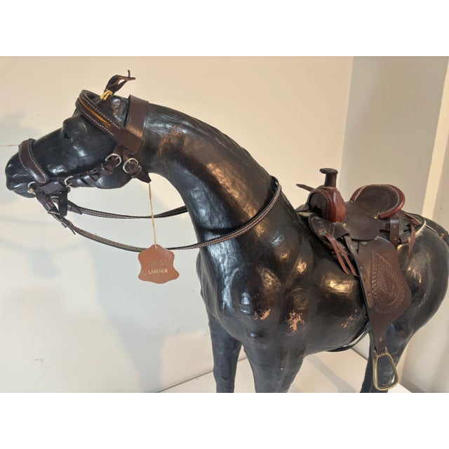 Monumental Leather Horse Sculpture With Western Saddle — Ranch Modern Equestrian Decor For Sale - Image 4 of 12