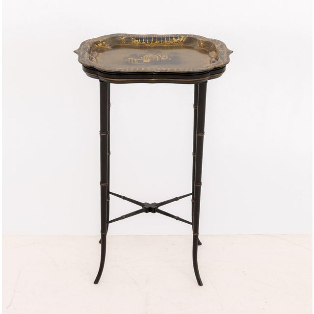 Victorian Victorian Papier Mache Tray Top Faux Bamboo Table For Sale - Image 3 of 9