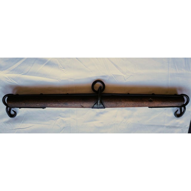 Antique Oak Singletree With Hand=Forged Iron Bands, Hooks and Ring For Sale - Image 10 of 10