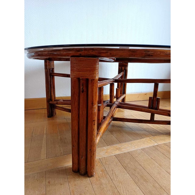 Large Telescopic Rattan Table, 1970s For Sale - Image 9 of 11