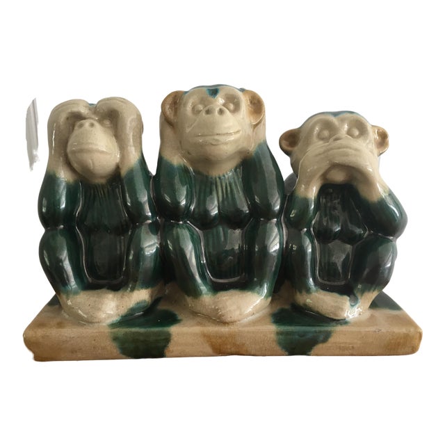 Vintage Majolica Style Three Wise Monkey Statue Chairish