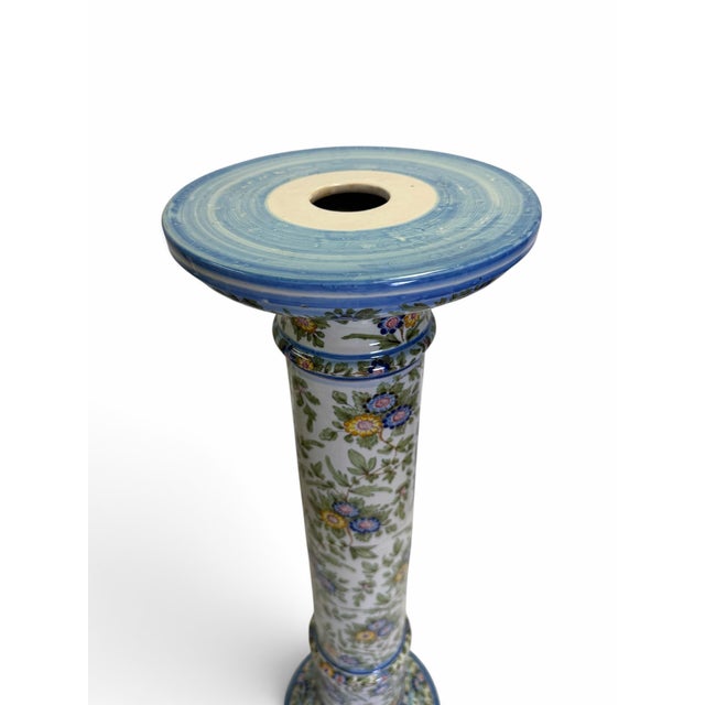 Vintage Italian Polychrome Faience Ceramic Pedestal Column For Sale In West Palm - Image 6 of 7
