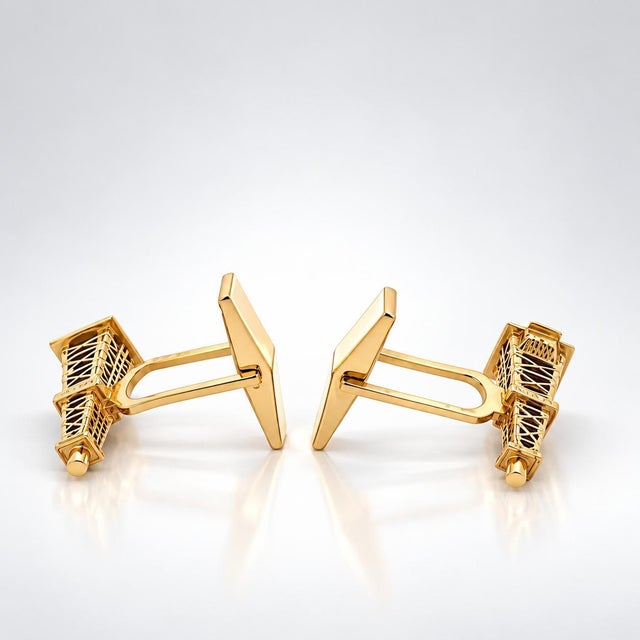Metal Tiffany & Co. Vintage 14k Yellow Gold Oil Well Derrick Tower Cufflinks, Pair For Sale - Image 7 of 12