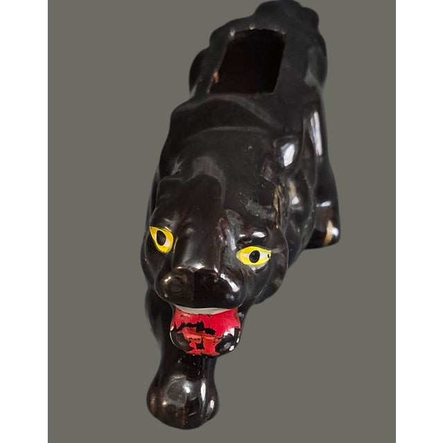 Vintage 50s Glazed Terra-Cotta Pottery Black Panther Small Succulent Planter For Sale - Image 12 of 14