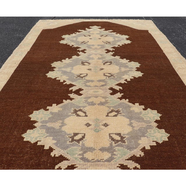 Vintage Turkish Oushak Runner With Floral Medallions in Brown, Gray, Taupe For Sale In Atlanta - Image 6 of 13