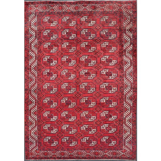 Mid 20th Century Hand-Knotted Vintage Turkomen Ersari Rug in Wool With Repeating Gul Design For Sale - Image 12 of 12