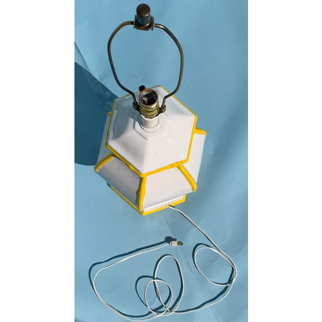Ceramic 1960s Vintage Painted Ceramic Hexagonal Table Lamp For Sale - Image 7 of 8