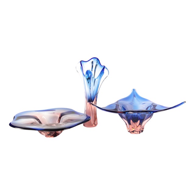 Glass Vase and Bowl by Josef Hospodka for Sklarny Chribska, Czech, 1960s, Set of 3 For Sale