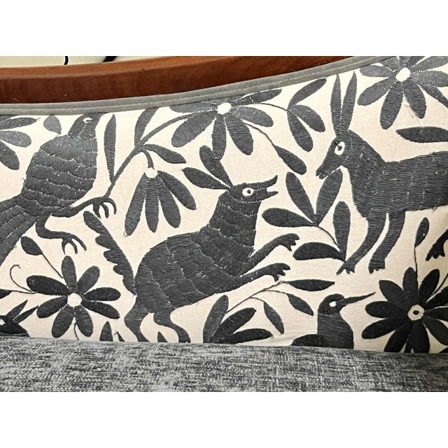 Gray ‘Empress Carlota’ Mahogany Empire Chaise - Circa 1860s - Reupholstered With New Otomi Hand Embroidery and Leather For Sale - Image 8 of 12