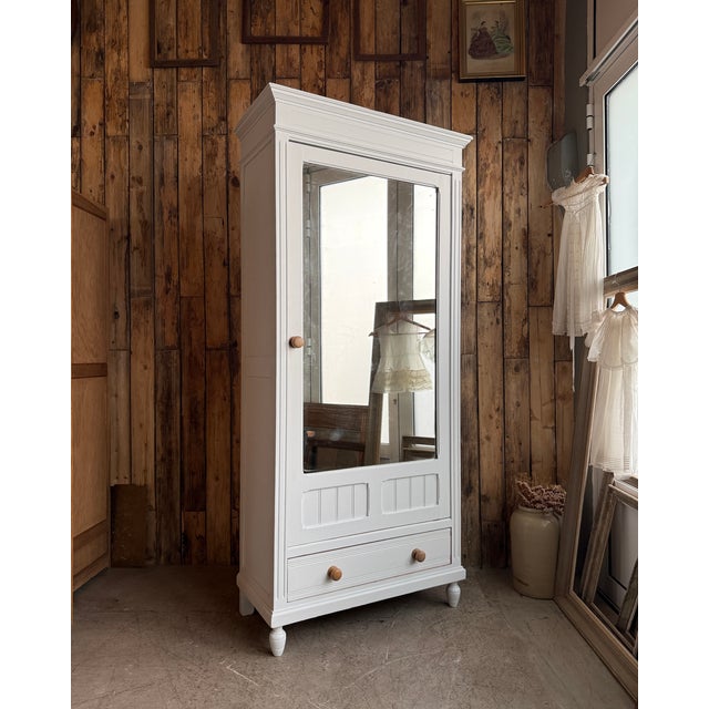 Antique White Mirrored Wardrobe, 1890s For Sale - Image 3 of 13