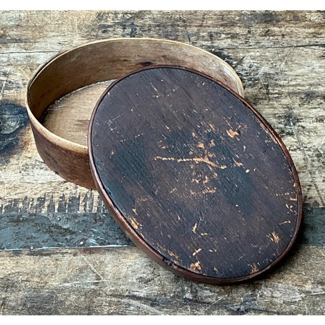 Wood Vintage Rustic Shaker Style Wooden Oval Box For Sale - Image 7 of 17