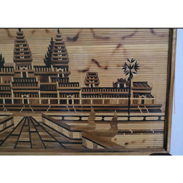 Vintage Cambodian Khmer Angkor Wat Wood Mosaic Bamboo Marquetry Buddhist Temple For Sale In Jacksonville, FL - Image 6 of 9