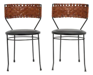 Arthur Umanoff Wrought Iron Dining Chairs Woven Leather Backs Shaver Howard Paper Label a Pair