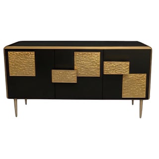 Black Murano Glass and Hammered Brass Sideboard from Justfurnituress SRL For Sale