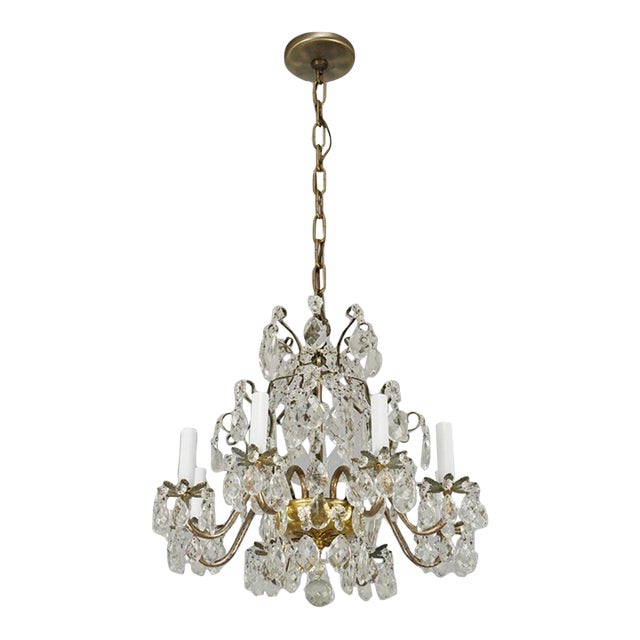 Mid 20th Century Rococo Revival Eight Arm Scalloped Crystal Chandelier For Sale