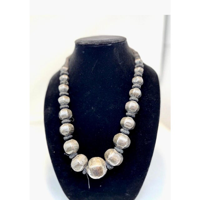 Tribal Antique Indian Sterling Silver Wrapped Wax Bead Necklace. Indian Tribal Jewelry For Sale - Image 3 of 12