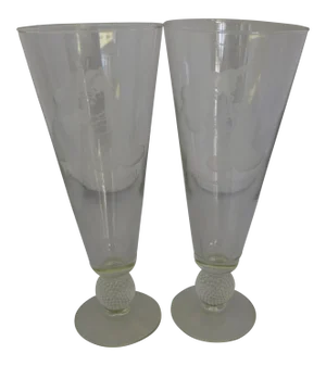 Walt Disney World Etched Beer Glasses " Pat & Bill" - Set of 2