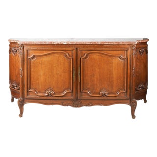 Antique French Provincial-Style Marble-Top Carved Oak Buffet For Sale