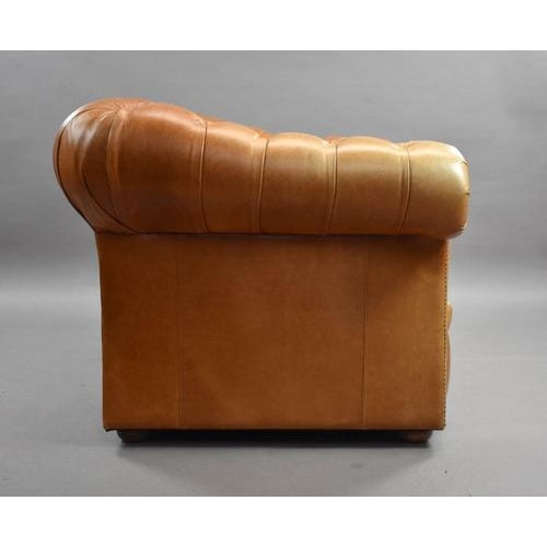 Tan Leather Two-Seater Chesterfield Sofa, 1980 For Sale - Image 3 of 9