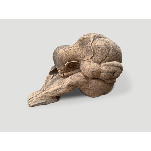 Rustic 1930s Praying Buddha Rustic Wooden Sculpture For Sale - Image 3 of 6