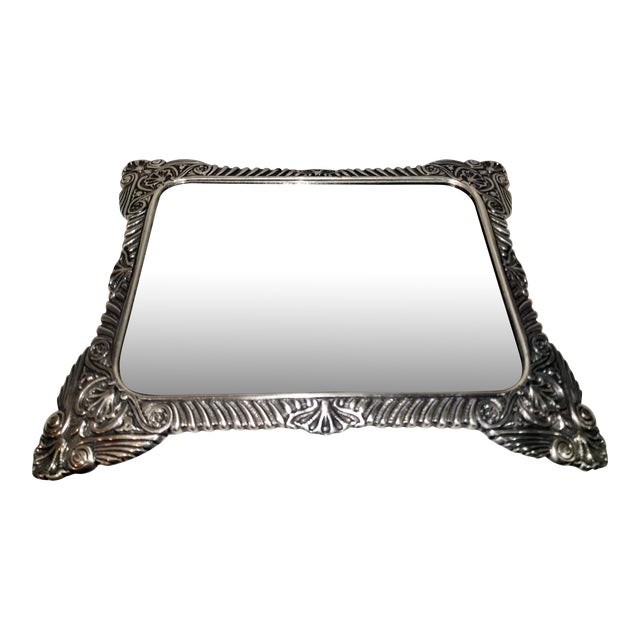 1990s Silver on Bronze Italian Perfume Mirror Tray For Sale