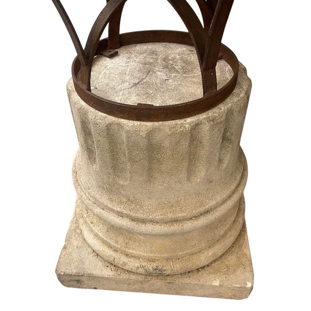 Vintage Wrought Iron Armillary Sphere on Cast Stone Pedestal For Sale - Image 9 of 12