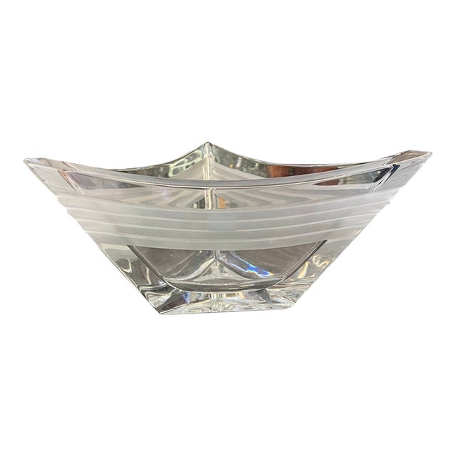 Vintage Postmodern Mikasa "Legacy" Frosted Geometric Crystal Centerpiece Bowl For Sale