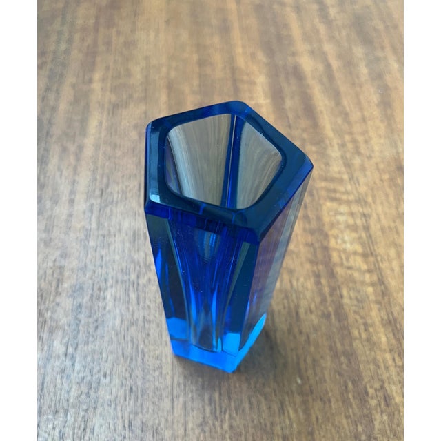 Vintage Blue Art Glass Block Vase, 1970s, in Very Good conditions. Designed 1970 to 1979