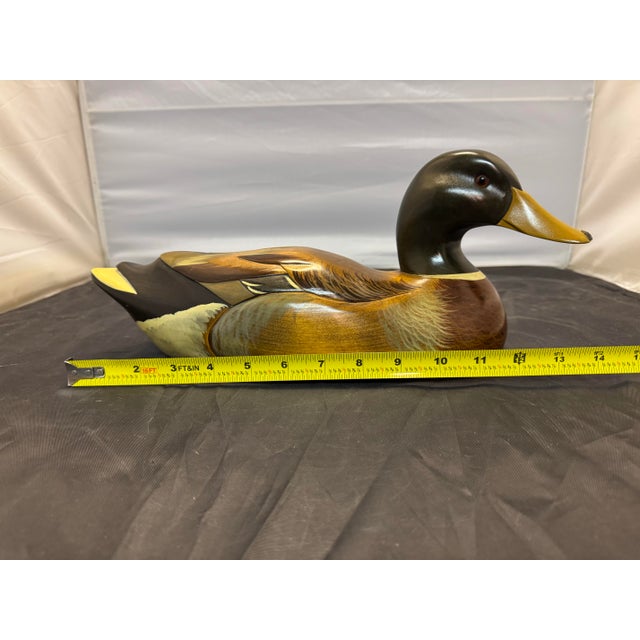 Brown Wooden Bird Factory Mallard Drake Duck Decoy Hand Carved 1986 P. Korman Signed For Sale - Image 8 of 10