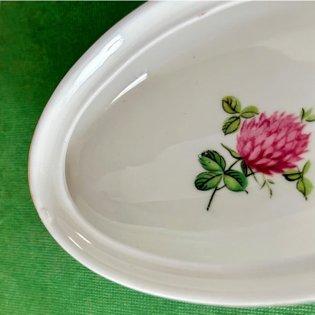 Ceramic Vintage Hammersley & Co. Egg-Shaped Trinket Box With Lid, Pink and Green Clover Pattern on White Bone China With Gold Details For Sale - Image 7 of 12