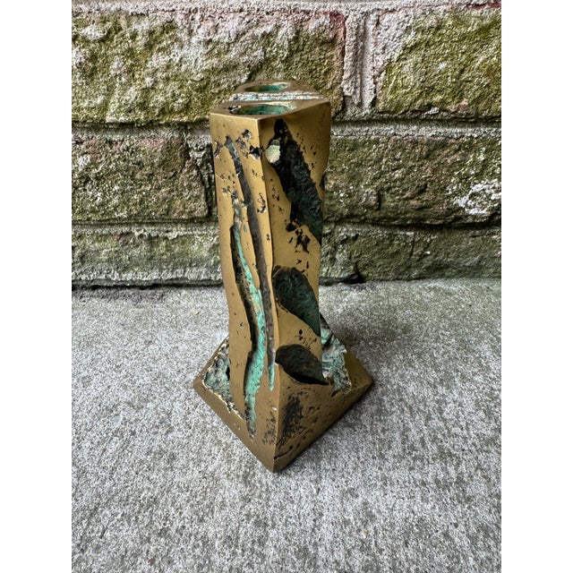 Metal 1960s Brutalist Solid Bronze Double Candle Holder For Sale - Image 7 of 16