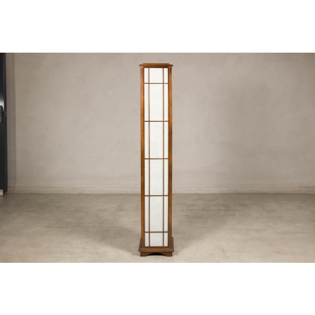 Vintage Tall Japanese Shoji Style Floor Lamp with Rice Paper Panels For Sale - Image 9 of 16