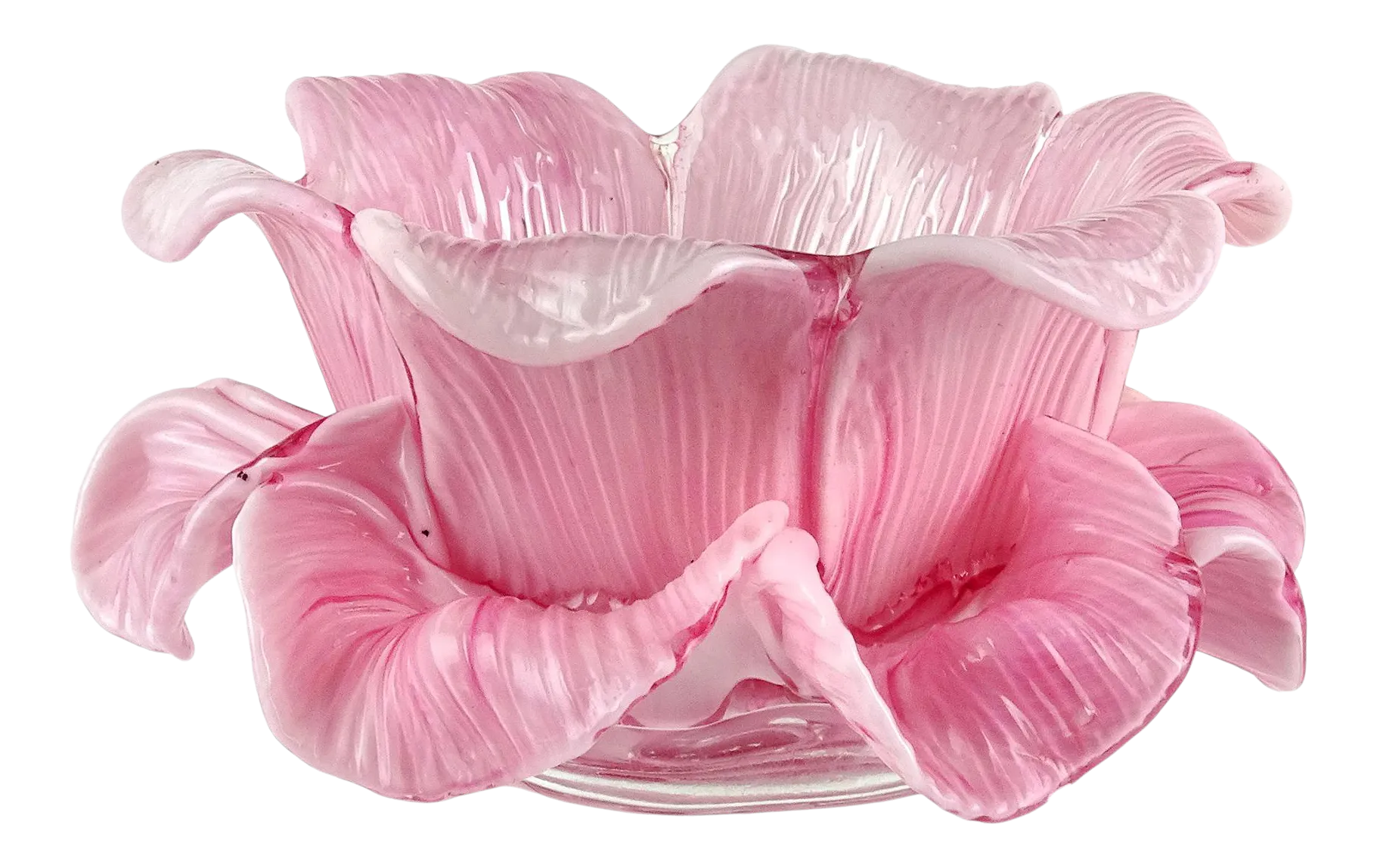 MURANO GLASS ムラノ 金彩 双耳 ホワイト レース ピンク 花器 Fratelli Toso Murano Vintage Pink White Mottled Double Flower