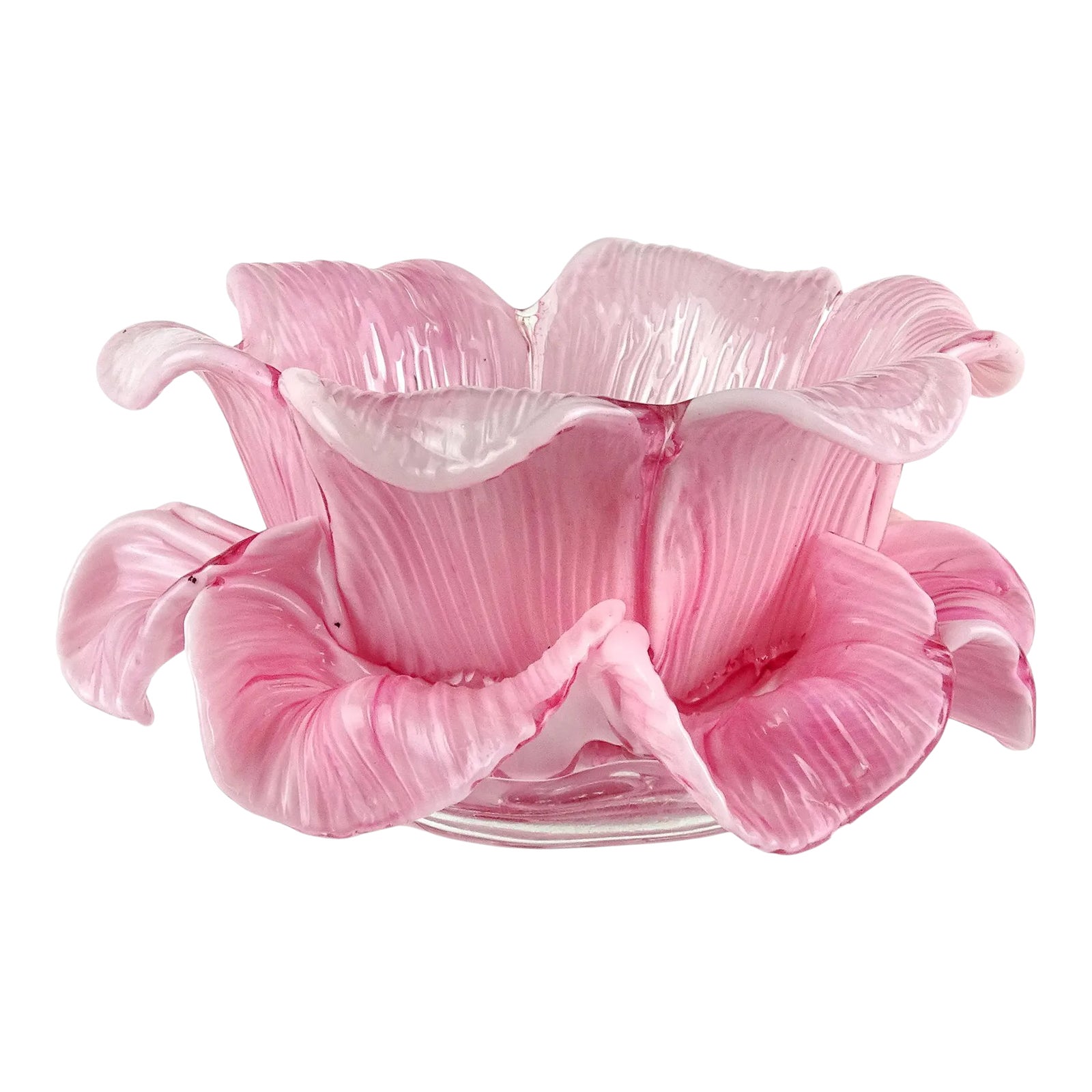 Fratelli Toso Murano Vintage Pink White Mottled Double Flower