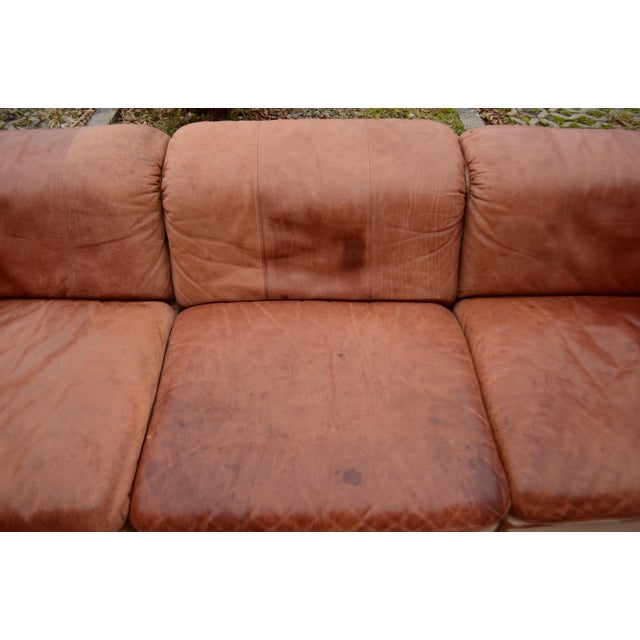 Orange Sapporo Sofa in Cognac Canvas and Leather from Oy Dahlqvist AB / BD Möbel, 1976, Set of 3 For Sale - Image 8 of 18