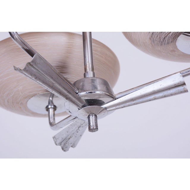 Art Deco Chandelier in Chrome-Plated Steel and Marble Glass, Czech, 1920s For Sale - Image 4 of 10