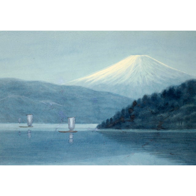 Impressionist Reflection of Mt. Fuji on Lake, After Niimi Sei - Watercolor on Paper For Sale - Image 3 of 5