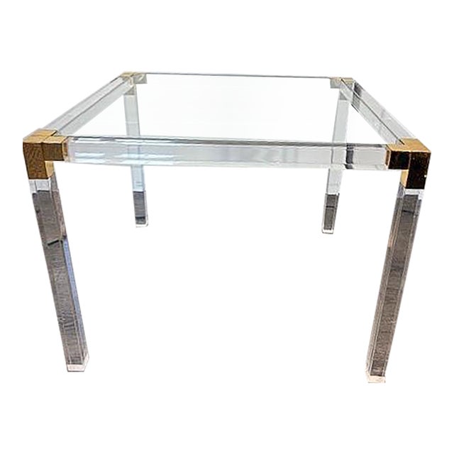 Vintage Acrylic and Brass Coffee Table For Sale